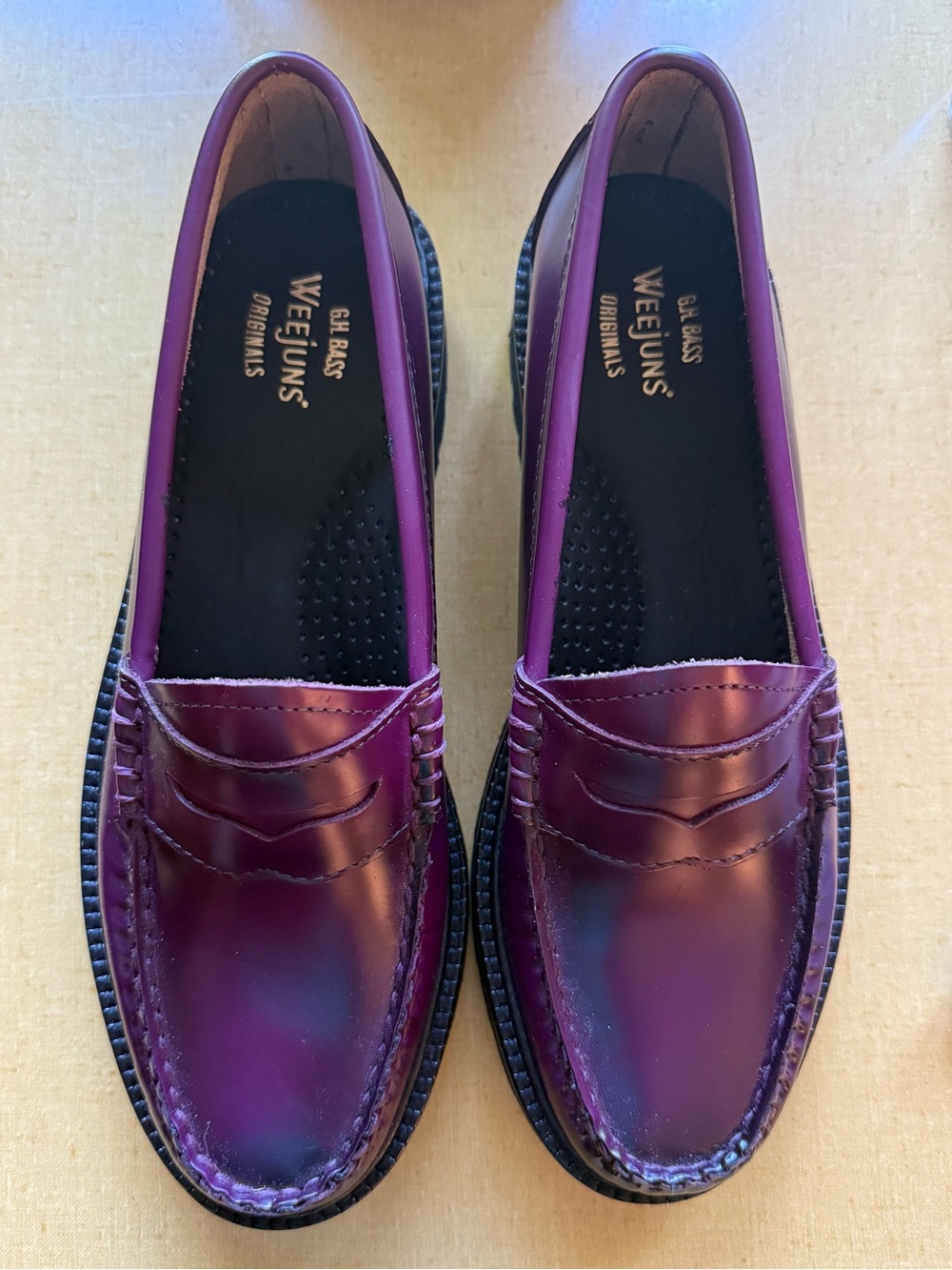 G.H.BASS Women's Plum Leather Whitney Candy Lug Weejun Loafer Flats - Plum - 8